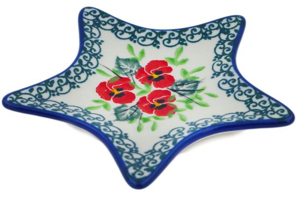 Plates | Ceramika Artystyczna Tea Bag or Lemon Plate 4" Delicate Red Flowers Kitchen & Dining Ceramika Artystyczna