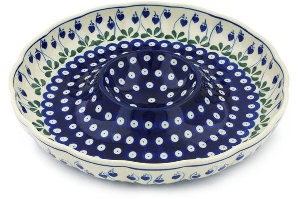 Platters | Ceramika Artystyczna Chip and Dip Platter 12" Bleeding Heart Peacock Plates & Platters Ceramika Artystyczna