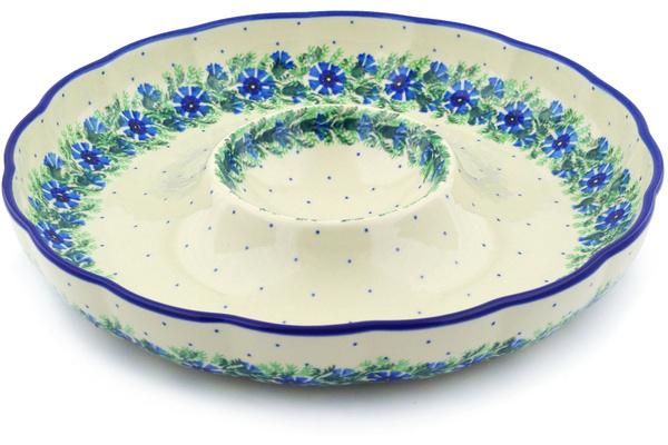 Platters | Ceramika Artystyczna Chip and Dip Platter 12" Blue Bell Wreath Plates & Platters Ceramika Artystyczna