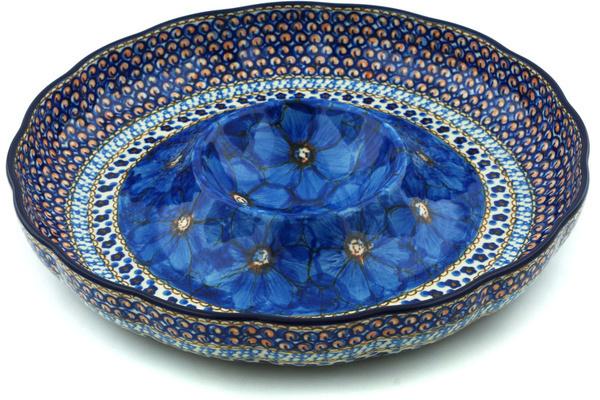 Platters | Ceramika Artystyczna Chip and Dip Platter 12" Blue Poppies UNIKAT Plates & Platters Ceramika Artystyczna