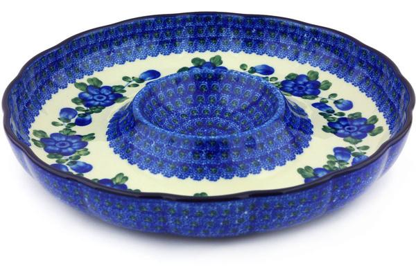 Platters | Ceramika Artystyczna Chip and Dip Platter 12" Blue Poppies Plates & Platters Ceramika Artystyczna