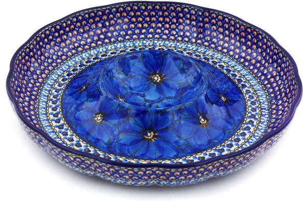 Platters | Ceramika Artystyczna Chip and Dip Platter 12" Cobalt Poppies UNIKAT Plates & Platters Ceramika Artystyczna