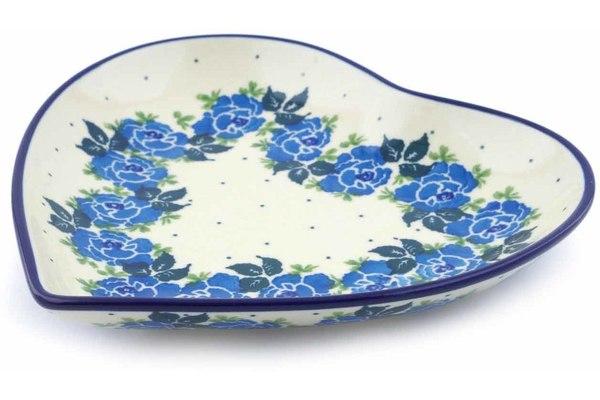 Platters | Ceramika Artystyczna Heart Shaped Platter 7" Blue Rose Plates & Platters Ceramika Artystyczna