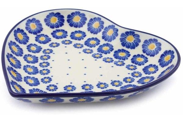 Platters | Ceramika Artystyczna Heart Shaped Platter 7" Blue Zinnia Plates & Platters Ceramika Artystyczna