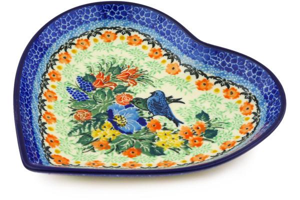 Platters | Ceramika Artystyczna Heart Shaped Platter 7" Bountiful Birds UNIKAT Plates & Platters Ceramika Artystyczna