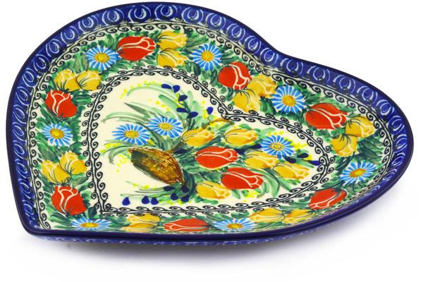 Platters | Ceramika Artystyczna Heart Shaped Platter 9" Tulip Splendor UNIKAT Plates & Platters Ceramika Artystyczna