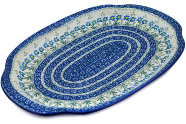 Platters | Ceramika Artystyczna Platter 15" Blue Daisy Circle Plates & Platters Ceramika Artystyczna