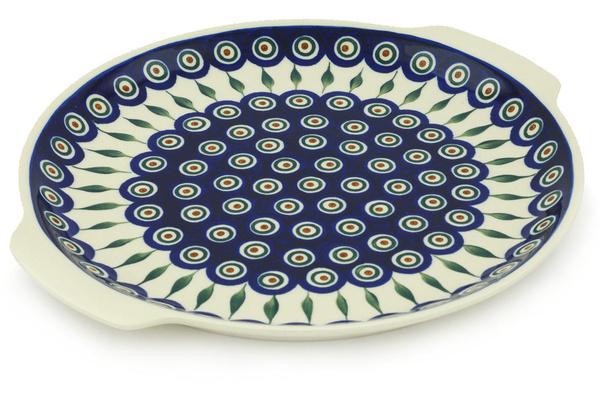 Platters | Ceramika Artystyczna Platter with Handles 13" Peacock Leaves Plates & Platters Ceramika Artystyczna