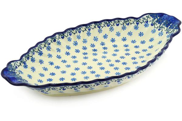 Platters | Ceramika Artystyczna Platter with Handles 16" Tiny Blue Forget-me-not Plates & Platters Ceramika Artystyczna