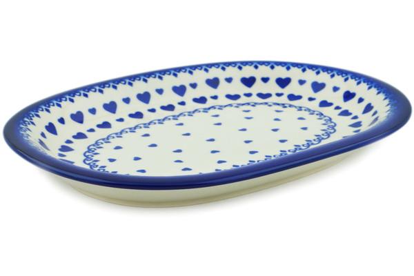 Platters | Ceramika Bona Oval Platter 11" Blue Valentine Hearts Plates & Platters Ceramika Bona