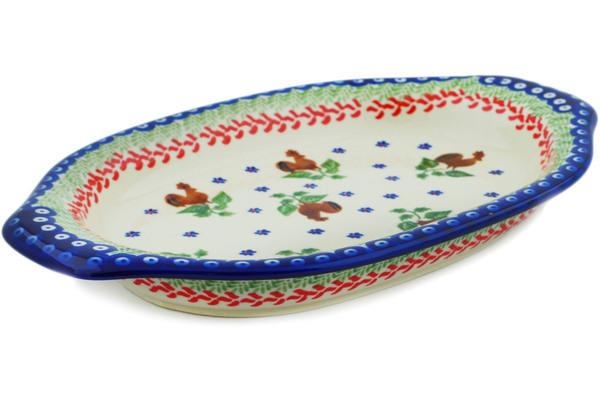 Platters | Ceramika Bona Platter with Handles 12" Spring Rooster Plates & Platters Ceramika Bona