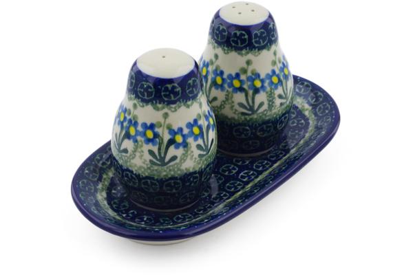 Salt and Pepper Sets | Ceramika Artystyczna Salt and Pepper 3-Piece Set Blue Daisy Circle Kitchen & Dining Ceramika Artystyczna