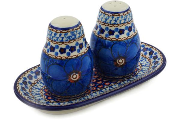 Salt and Pepper Sets | Ceramika Artystyczna Salt and Pepper 3-Piece Set Blue Poppies UNIKAT Kitchen & Dining Ceramika Artystyczna