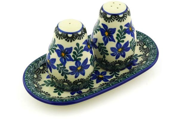 Salt and Pepper Sets | Ceramika Artystyczna Salt and Pepper 3-Piece Set Blue Violets Kitchen & Dining Ceramika Artystyczna