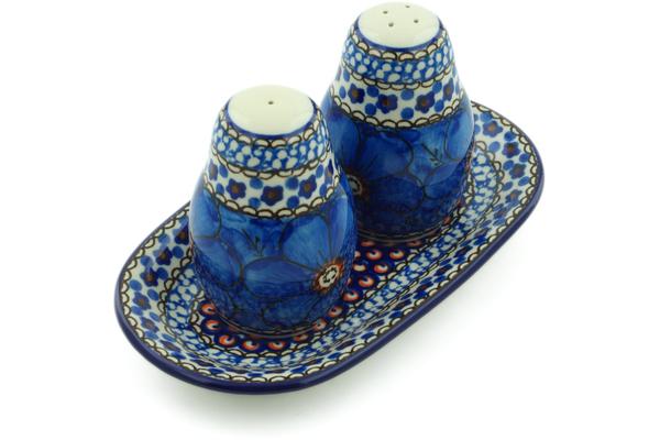 Salt and Pepper Sets | Ceramika Artystyczna Salt and Pepper 3-Piece Set Cobalt Poppies UNIKAT Kitchen & Dining Ceramika Artystyczna