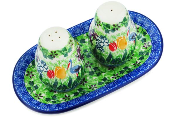 Salt and Pepper Sets | Ceramika Artystyczna Salt and Pepper 3-Piece Set Crane In Tulip Splendor UNIKAT Kitchen & Dining Ceramika Artystyczna