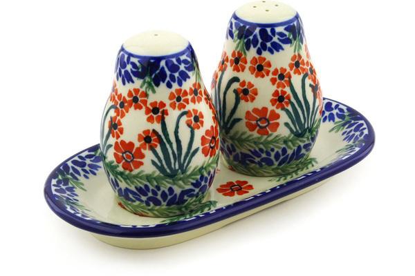 Salt and Pepper Sets | Ceramika Artystyczna Salt and Pepper 3-Piece Set Red April Showers Kitchen & Dining Ceramika Artystyczna