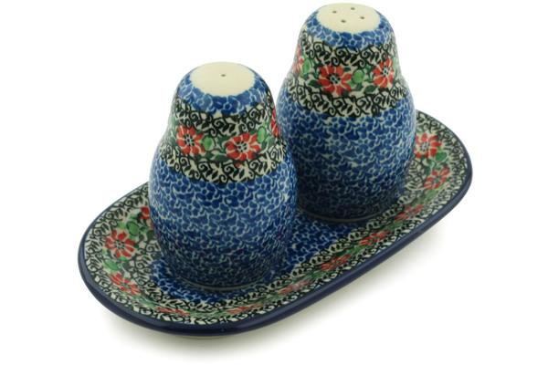 Salt and Pepper Sets | Ceramika Artystyczna Salt and Pepper 3-Piece Set Red Zinnia Kitchen & Dining Ceramika Artystyczna