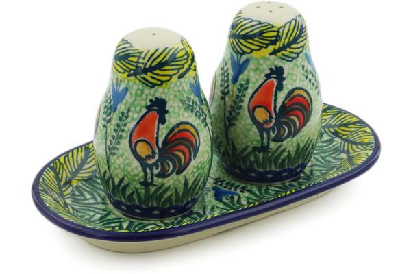 Salt and Pepper Sets | Ceramika Artystyczna Salt and Pepper 3-Piece Set Rooster Parade UNIKAT Kitchen & Dining Ceramika Artystyczna