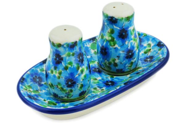 Salt and Pepper Sets | Ceramika Artystyczna Salt and Pepper Set 5" Blue Bachelor Buttons UNIKAT Kitchen & Dining Ceramika Artystyczna