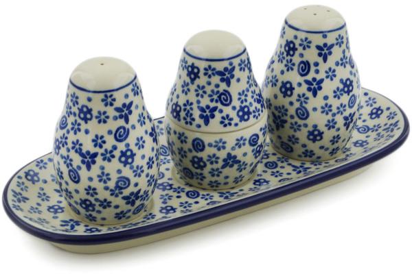 Salt and Pepper Sets | Ceramika Artystyczna Salt and Pepper with Toothpick Holder 10" Blue Confetti Kitchen & Dining Ceramika Artystyczna