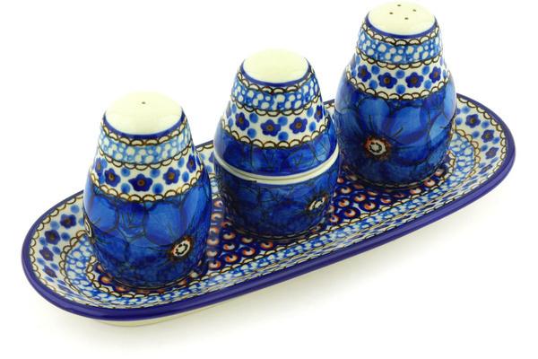 Salt and Pepper Sets | Ceramika Artystyczna Salt and Pepper with Toothpick Holder 10" Cobalt Poppies UNIKAT Kitchen & Dining Ceramika Artystyczna