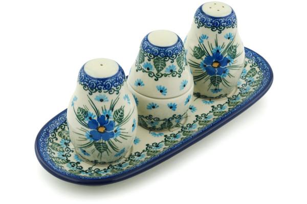 Salt and Pepper Sets | Ceramika Artystyczna Salt and Pepper with Toothpick Holder 10" Forget Me Not UNIKAT Kitchen & Dining Ceramika Artystyczna