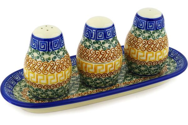 Salt and Pepper Sets | Ceramika Artystyczna Salt and Pepper with Toothpick Holder 10" Grecian Sea Kitchen & Dining Ceramika Artystyczna