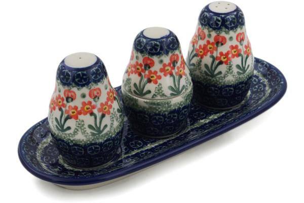 Salt and Pepper Sets | Ceramika Artystyczna Salt and Pepper with Toothpick Holder 10" Peach Spring Daisy Kitchen & Dining Ceramika Artystyczna