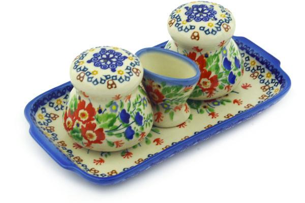 Salt and Pepper Sets | Manufaktura Salt and Pepper with Toothpick Holder 8" Vintage Flowers UNIKAT Kitchen & Dining Manufaktura