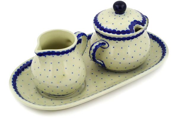 Sugar Bowls | Ceramika Artystyczna Sugar and Creamer Set 10" Blue Polka Dot Serving Dishes Ceramika Artystyczna