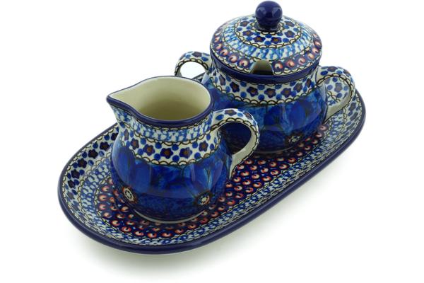 Sugar Bowls | Ceramika Artystyczna Sugar and Creamer Set 10" Cobalt Poppies UNIKAT Serving Dishes Ceramika Artystyczna