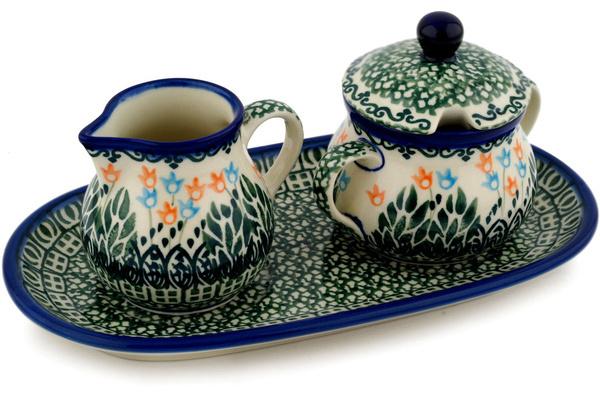 Sugar Bowls | Ceramika Artystyczna Sugar and Creamer Set 10" Dancing Tulips Serving Dishes Ceramika Artystyczna