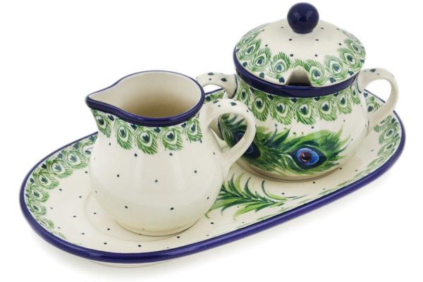 Sugar Bowls | Ceramika Artystyczna Sugar and Creamer Set 10" Majestic Peacock Serving Dishes Ceramika Artystyczna