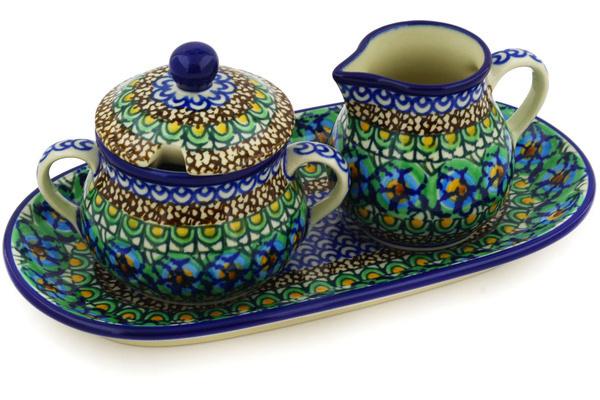 Sugar Bowls | Ceramika Artystyczna Sugar and Creamer Set 10" Mardi Gras UNIKAT Serving Dishes Ceramika Artystyczna