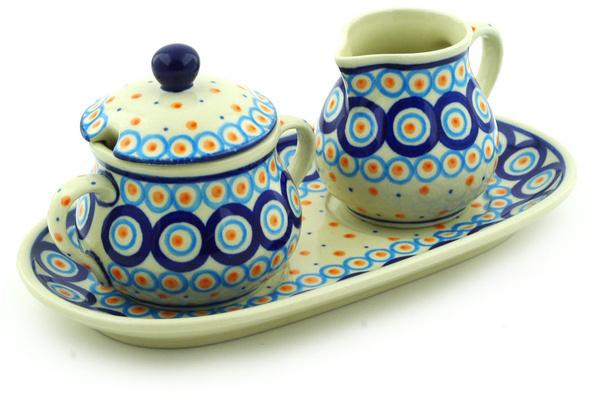 Sugar Bowls | Ceramika Artystyczna Sugar and Creamer Set 10" Modern Peacock Serving Dishes Ceramika Artystyczna