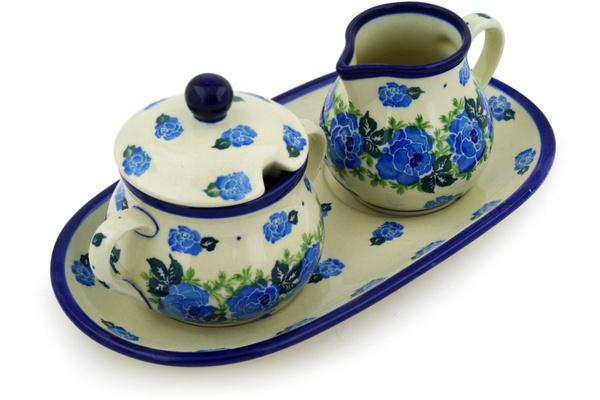 Sugar Bowls | Ceramika Artystyczna Sugar and Creamer Set 10" Rose Wreath Serving Dishes Ceramika Artystyczna