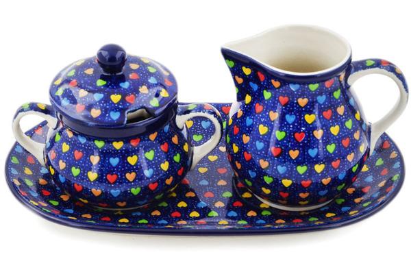 Sugar Bowls | Ceramika Artystyczna Sugar and Creamer Set 11" Colourful Dot Show UNIKAT Serving Dishes Ceramika Artystyczna