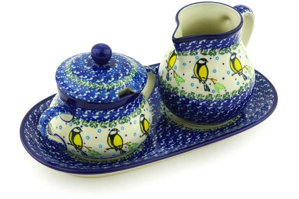 Sugar Bowls | Ceramika Artystyczna Sugar and Creamer Set 11" Happy Goldfinch Serving Dishes Ceramika Artystyczna