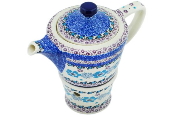 Tea Coffee Pots | Ceramika Artystyczna Tea or Coffe Pot with Heater 14 oz Blooming Blues Kitchen & Dining Ceramika Artystyczna