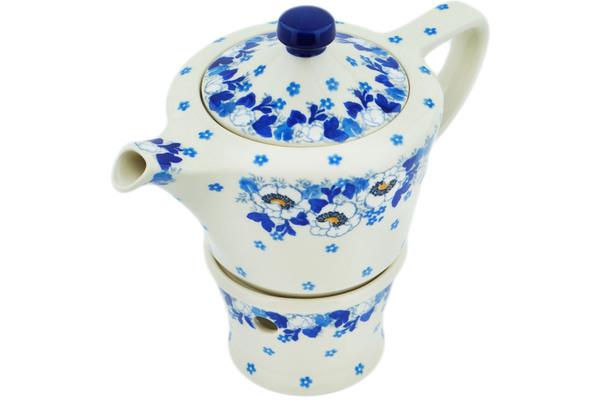 Tea Coffee Pots | Ceramika Artystyczna Tea or Coffe Pot with Heater 14 oz Blue Spring Kitchen & Dining Ceramika Artystyczna