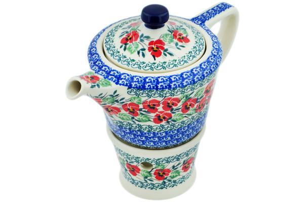 Tea Coffee Pots | Ceramika Artystyczna Tea or Coffe Pot with Heater 14 oz Red Pansy Kitchen & Dining Ceramika Artystyczna