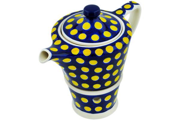 Tea Coffee Pots | Ceramika Artystyczna Tea or Coffe Pot with Heater 14 oz Yellow Dots Kitchen & Dining Ceramika Artystyczna