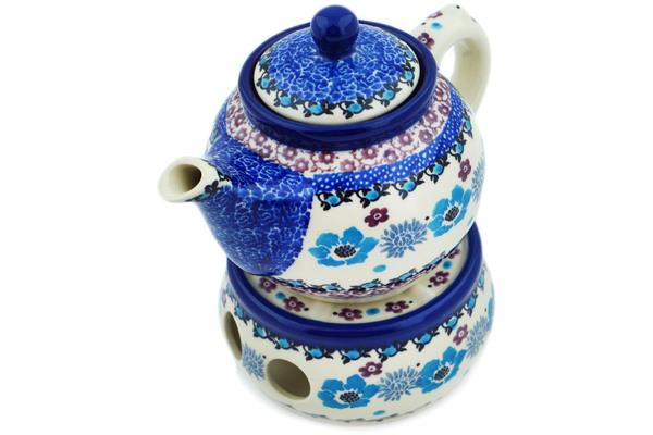 Tea Coffee Pots | Ceramika Artystyczna Tea or Coffe Pot with Heater 15 oz Blooming Blues Kitchen & Dining Ceramika Artystyczna