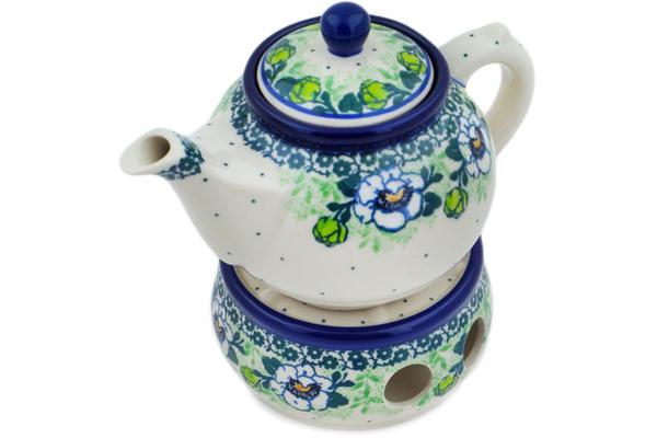 Tea Coffee Pots | Ceramika Artystyczna Tea or Coffe Pot with Heater 15 oz Green Flora Kitchen & Dining Ceramika Artystyczna