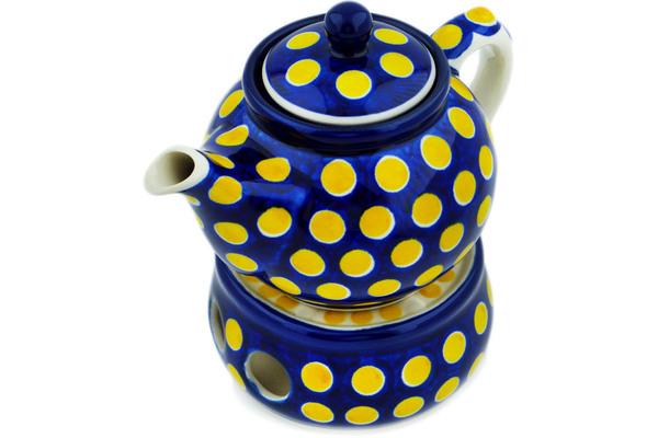 Tea Coffee Pots | Ceramika Artystyczna Tea or Coffe Pot with Heater 15 oz Yellow Dots Kitchen & Dining Ceramika Artystyczna