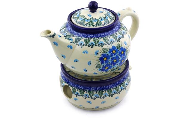 Tea Coffee Pots | Ceramika Artystyczna Tea or Coffe Pot with Heater 40 oz Forget Me Not UNIKAT Kitchen & Dining Ceramika Artystyczna