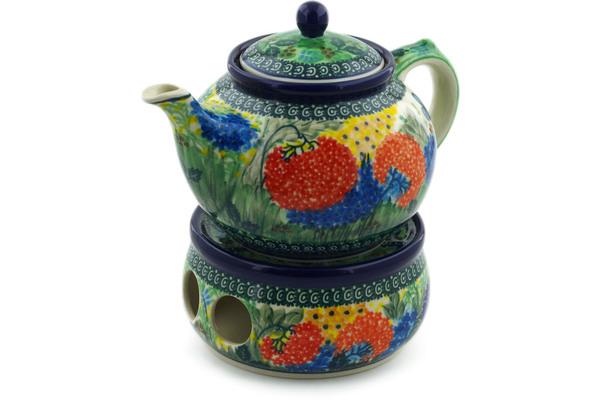 Tea Coffee Pots | Ceramika Artystyczna Tea or Coffe Pot with Heater 40 oz Garden Delight UNIKAT Kitchen & Dining Ceramika Artystyczna