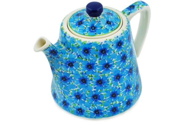 Tea Coffee Pots | Ceramika Artystyczna Tea or Coffee Pot 29 oz Blue Bachelor Buttons UNIKAT Kitchen & Dining Ceramika Artystyczna