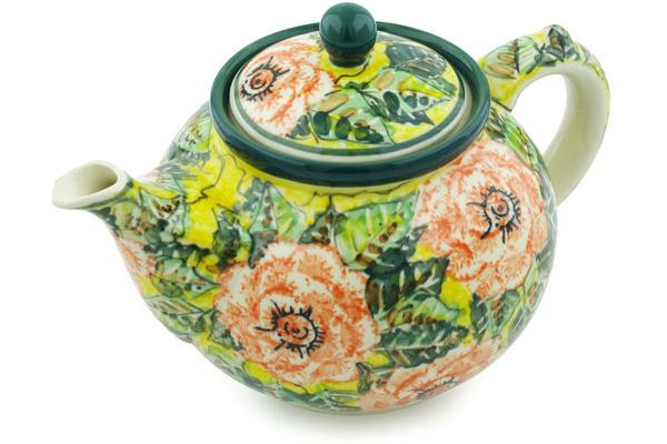 Tea Coffee Pots | Ceramika Artystyczna Tea or Coffee Pot 5 cups Orange Peonies UNIKAT Kitchen & Dining Ceramika Artystyczna